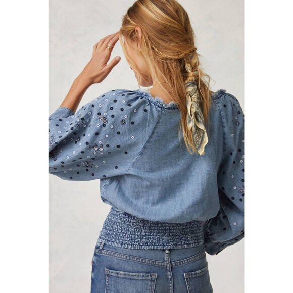 Anthropologie Pilcro Embroidered Chambray Blouse - Picture 3 of 14